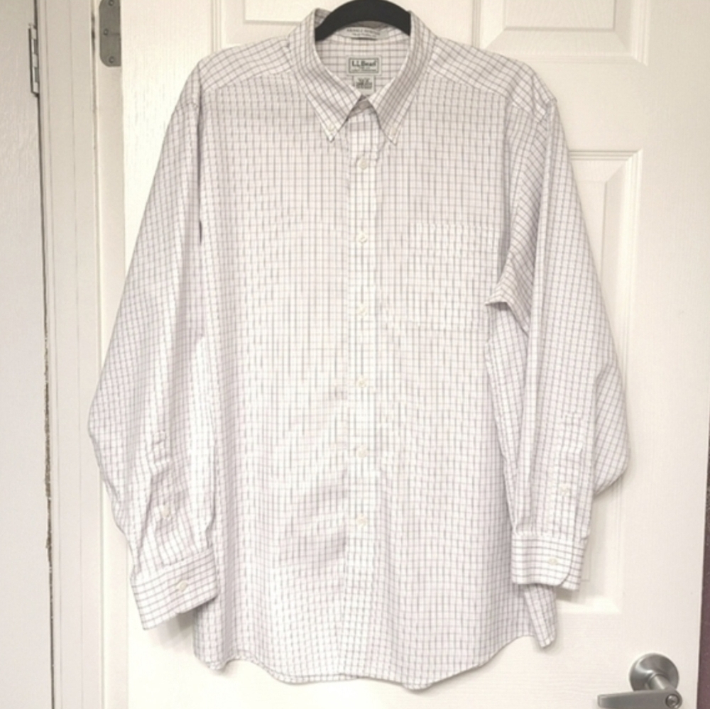L.L. Bean Plaid Button Down Shirt Casual Striped Wrinkle Resistant Cotton Large